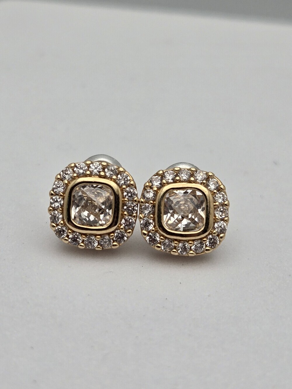 Pure Expressions 14K Gold Plated Square Halo Stud Earrings New 1/4"